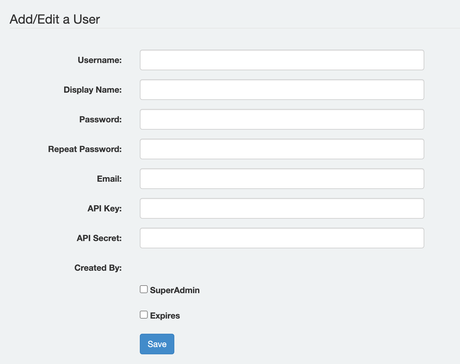 The classic Add/Edit a User form