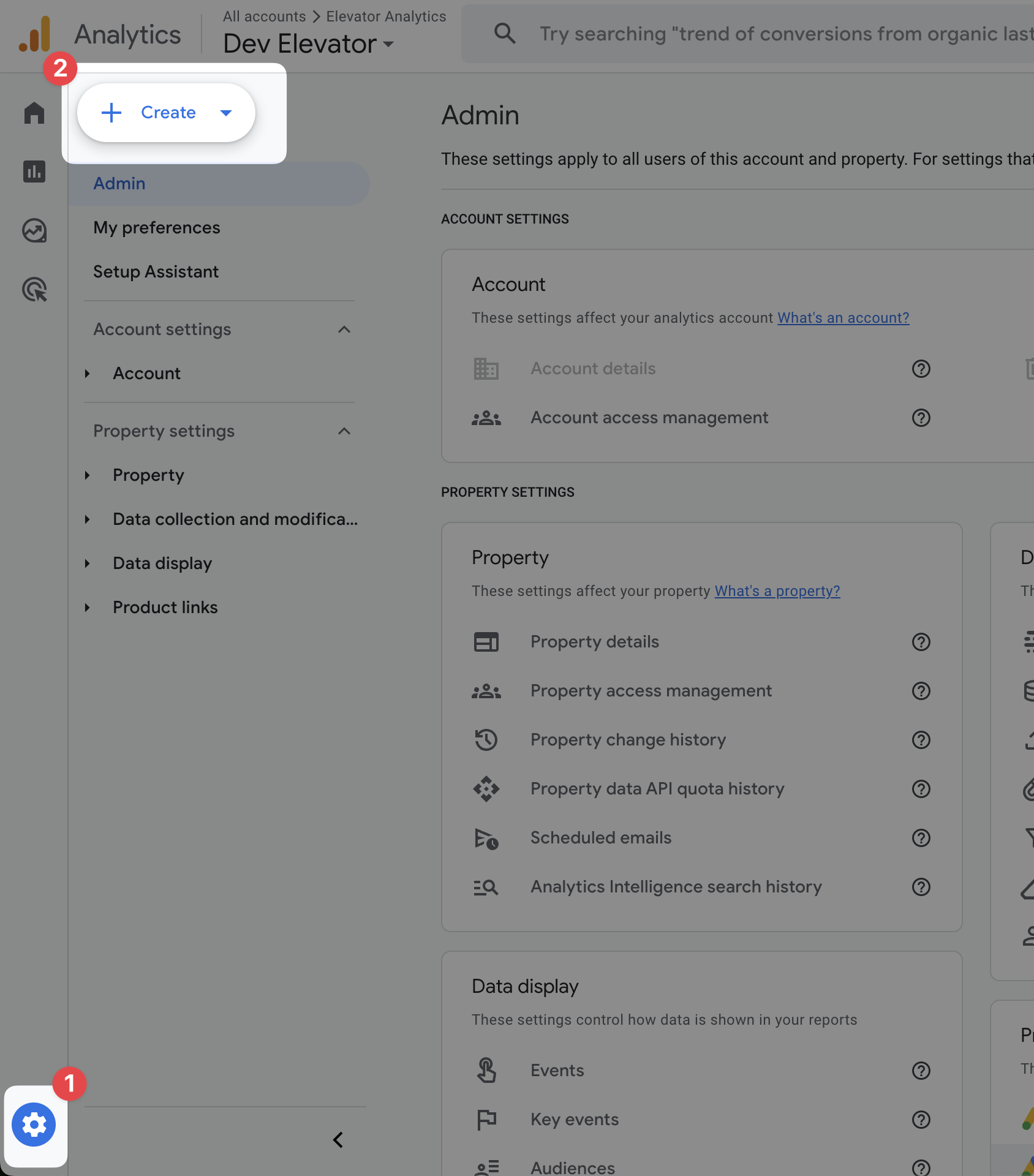 Create account in Analytics