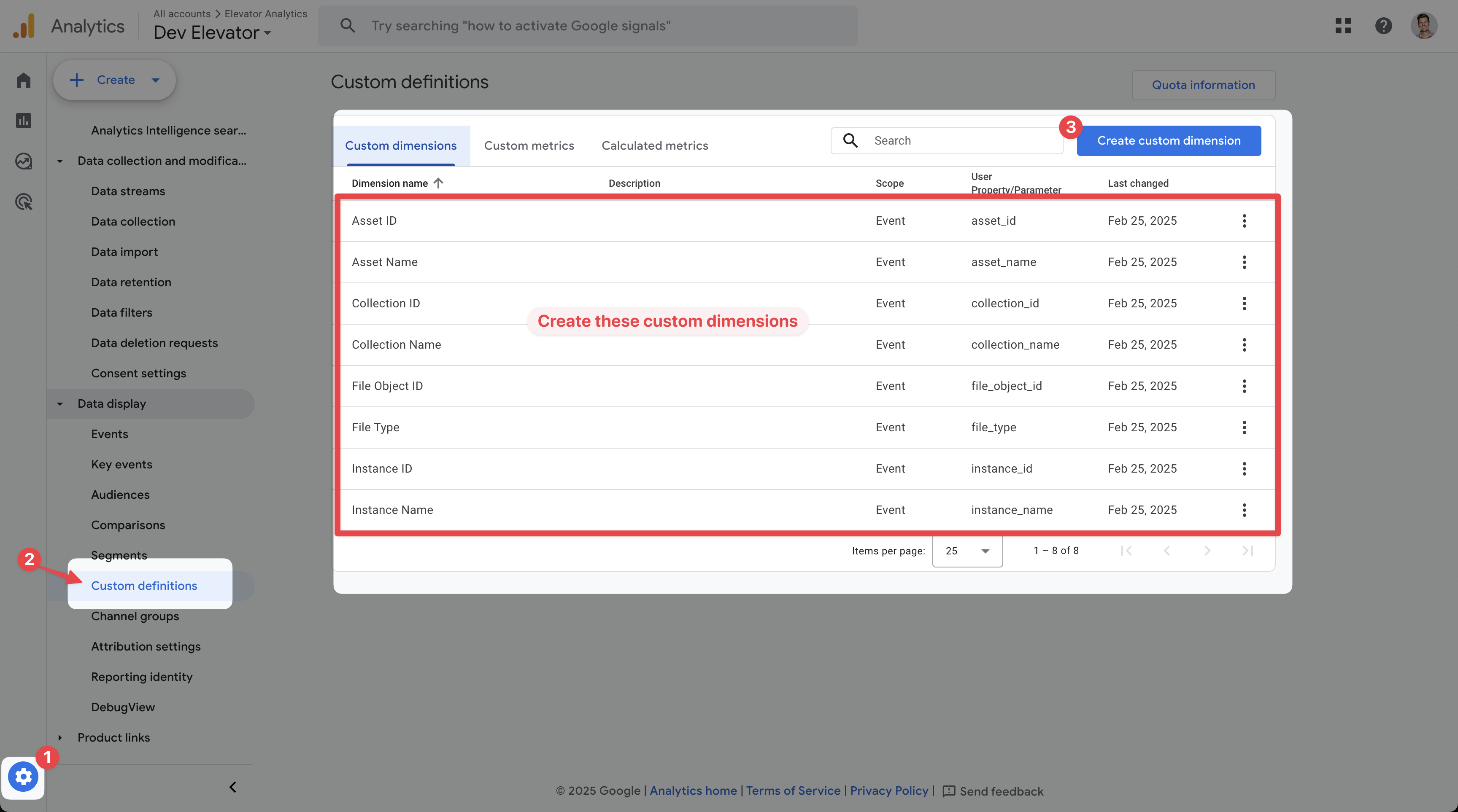 Create custom dimensions